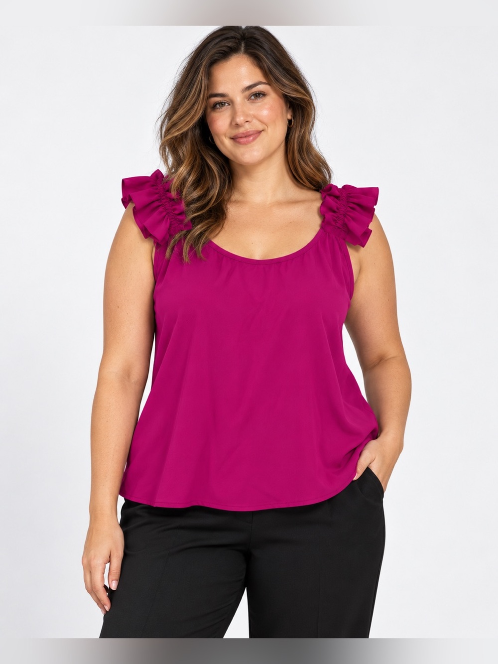 SHEIN Magenta Ruffle Strap Tank Top